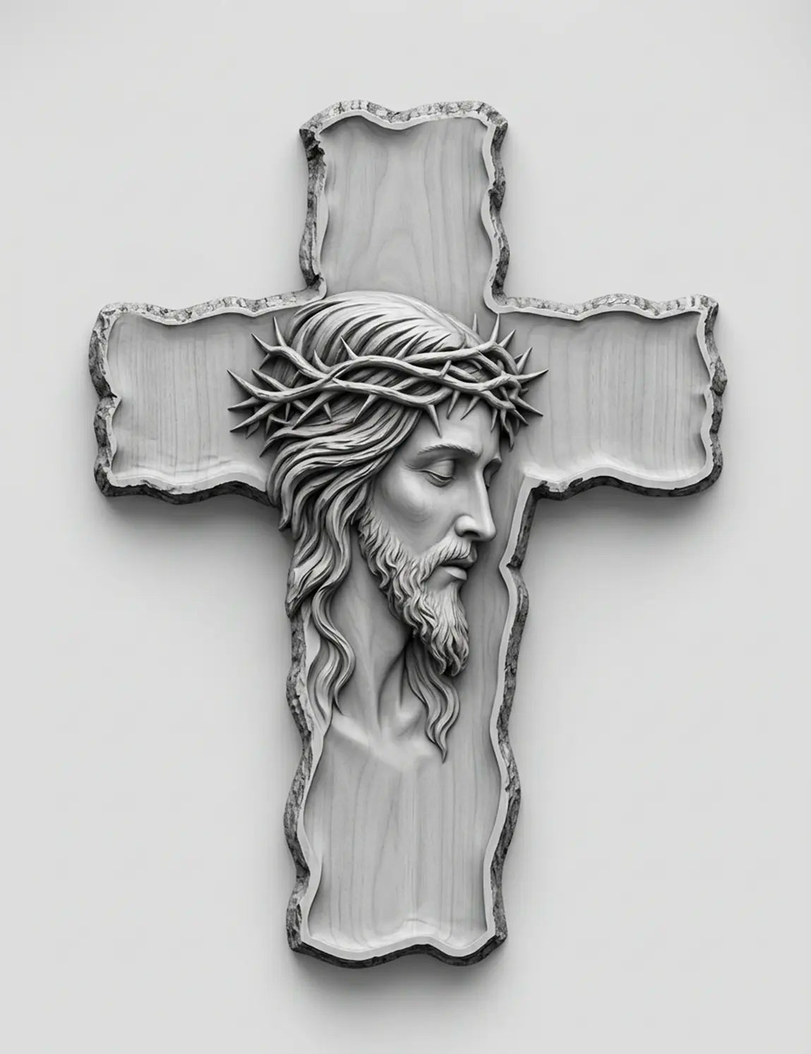 Wooden Crucifix 3D STL Model - Rustic Cross Pendant Relief File for CNC & 3D Printing