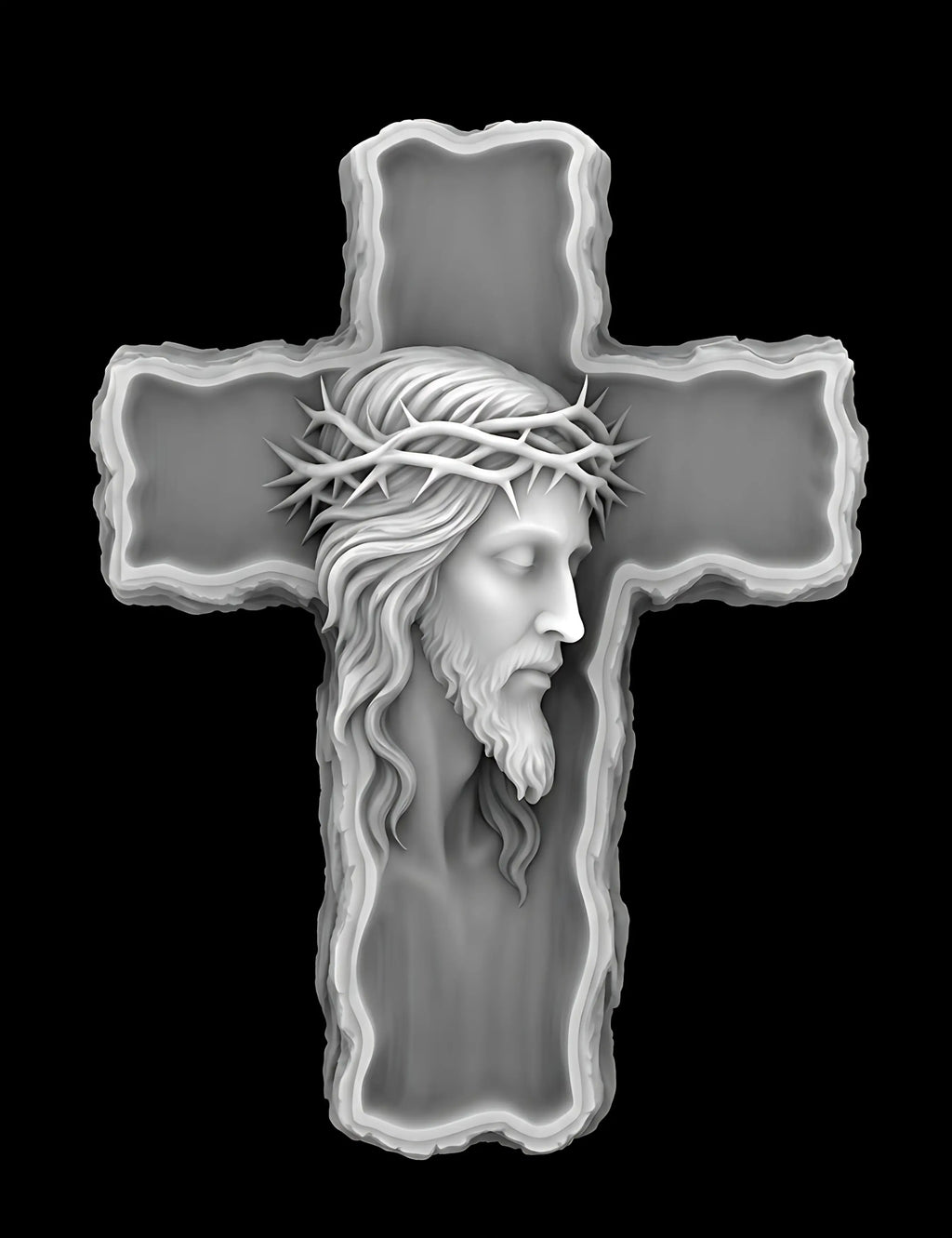 Wooden Crucifix 3D STL Model - Rustic Cross Pendant Relief File for CNC & 3D Printing