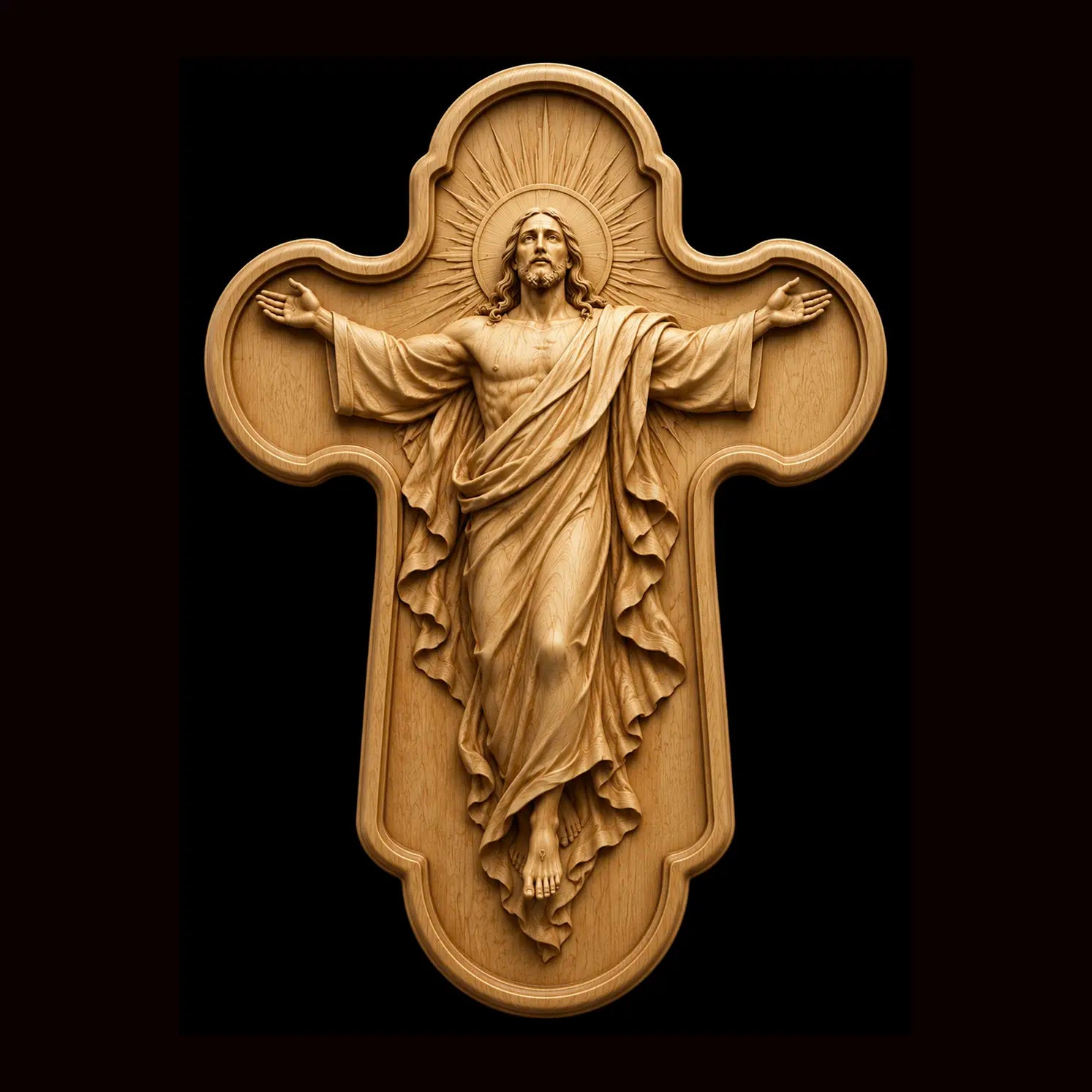 Resurrection of Jesus Cross 3D STL Model - Risen Christ Relief File for CNC & 3D Printing