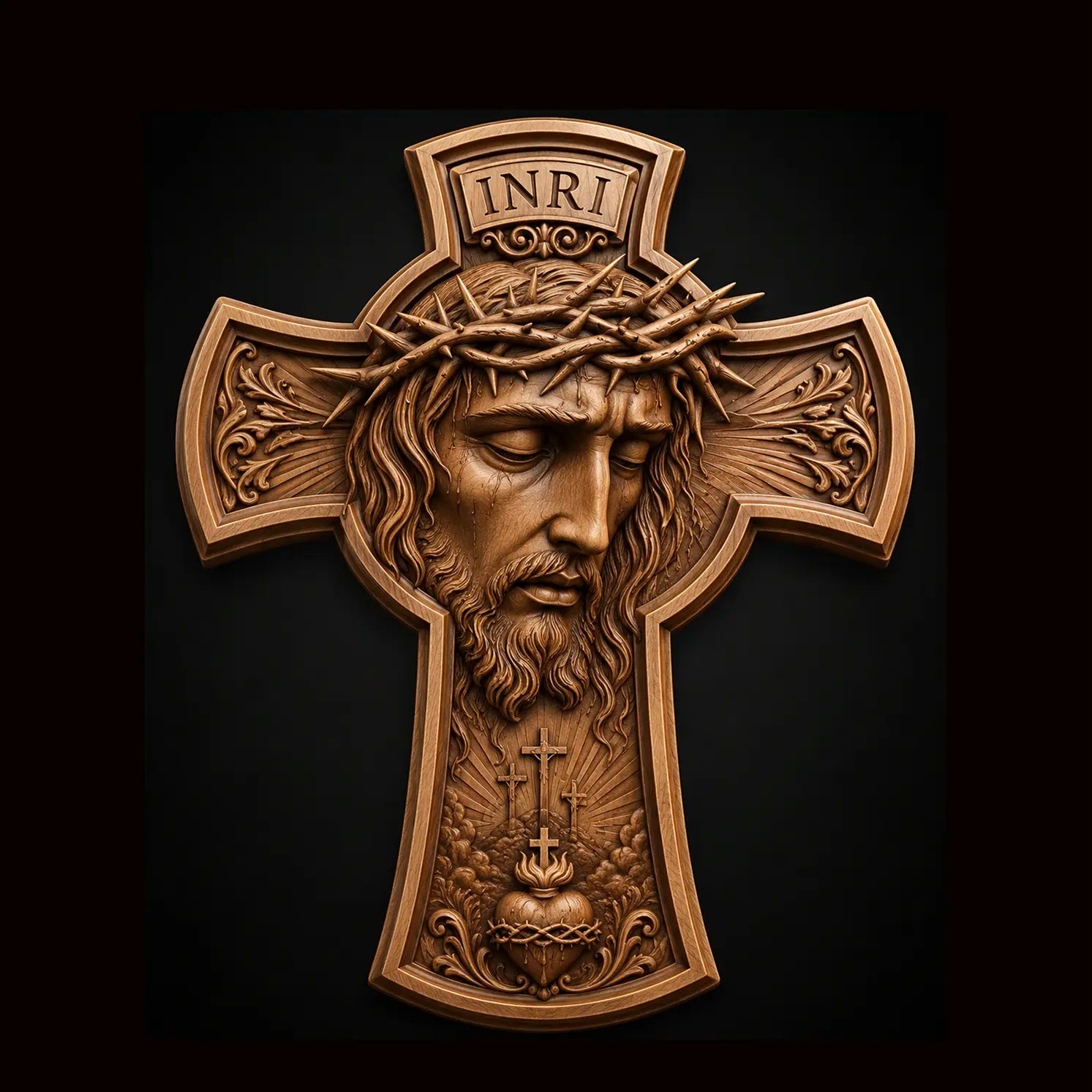 Jesus Portrait Crucifix Cross 3D STL Model - Relief Pendant File for CNC & 3D Printing